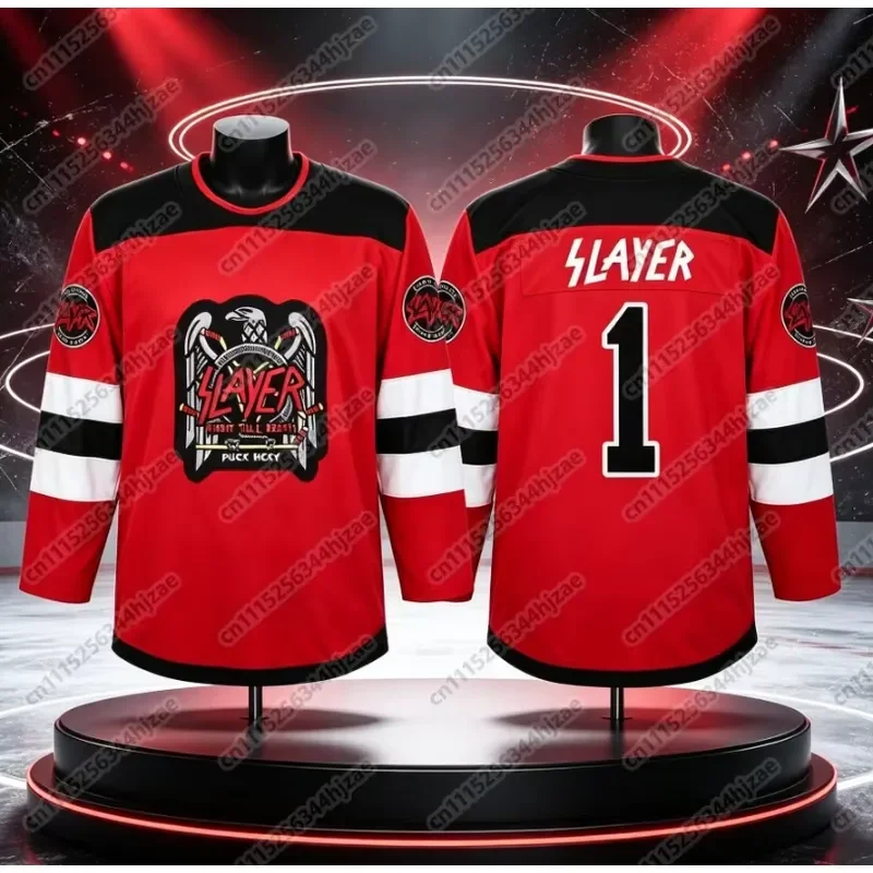 3D Printed Casual Long Sleeve 2026 New Men V Neck Hockey Jersey Black Eagle Graphic Print Rock Band Streetwear Top Clothing