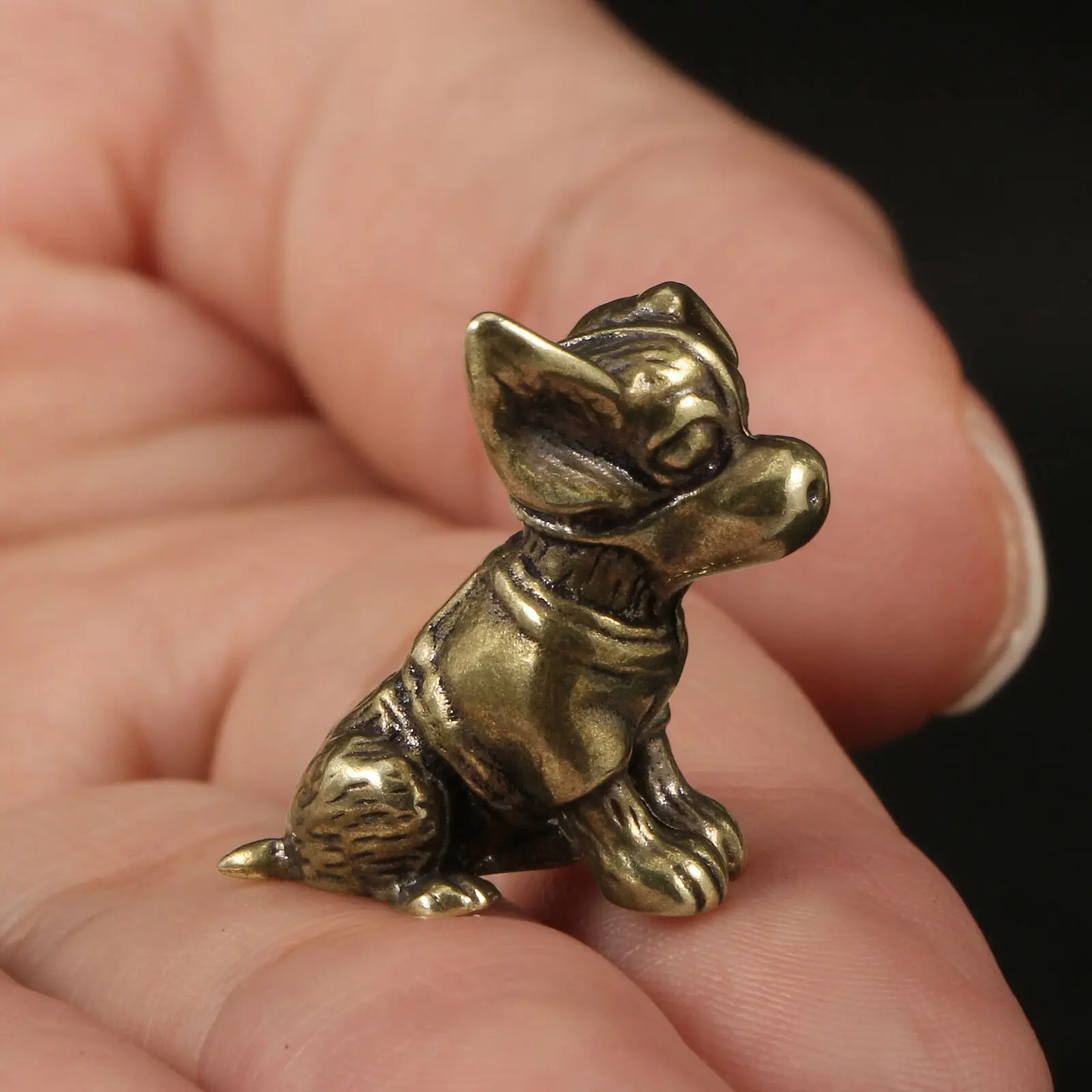 Brass Dog Sculpt Animal Model Tabletop Display Ornaments Figurine Small Sculpture Home Decor