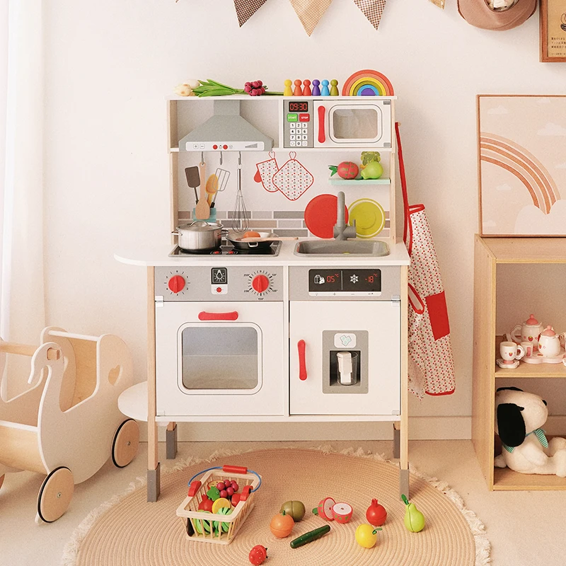 

Luxury children's play house kitchen sound light wooden toys 3-6 years old refrigerator microwave oven group simulated cooking