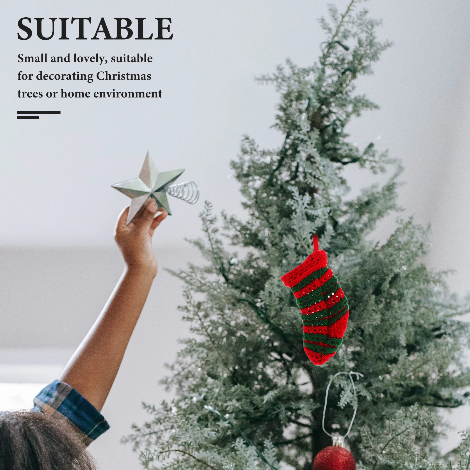 جوارب معلقة صغيرة للكريسماس باللونين الأحمر والأخضر الاحتفالي لتزيين عطلة الحلوى وحفلات الغزل #2