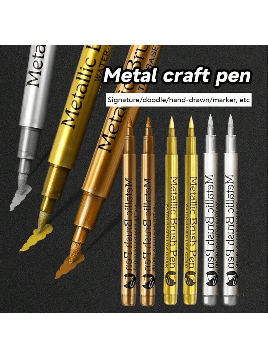 2pcs Metallic Marker Pens-Golden and Silvery Permanent Paint Pens for Crafts, Scrapbooking-Vibrant Colors and Smooth Application