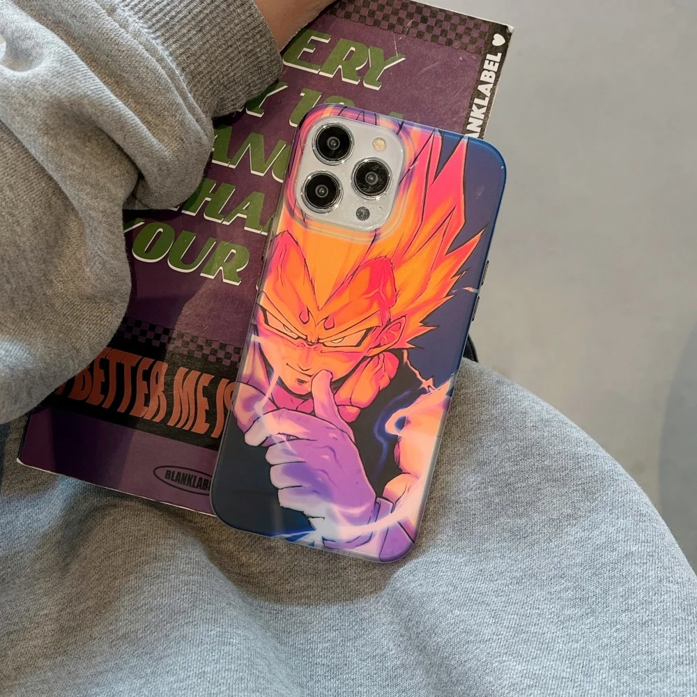 Perlindungan Casing Lunak Laser Anime Z Gokus Jepang untuk iPhone 16 15 13 14 Pro Max Coque Keras Mewah