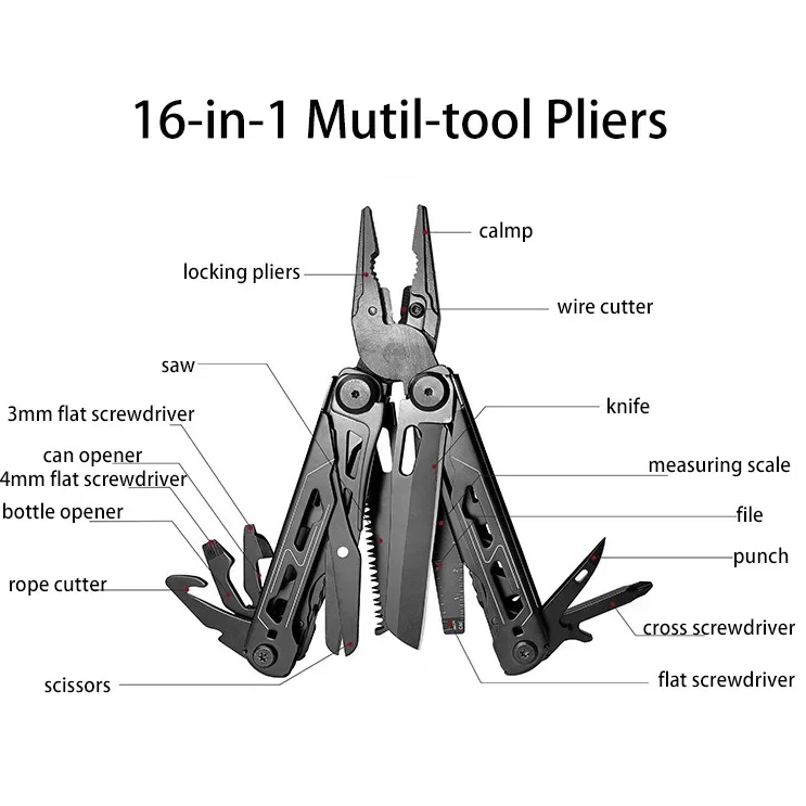 28 in 1 Camping Multitool Multi Foldable Stainless Steel Plier Wire Stripper Outdoor Mini Portable Hand Tools Knife, Scissors