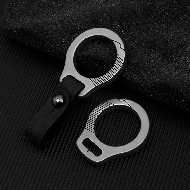 1PCS Titanium Alloy Cowhide Leather Keychain Waist Belt Buckle Carabiner Car Key Holder High-end Gifts For Men Women