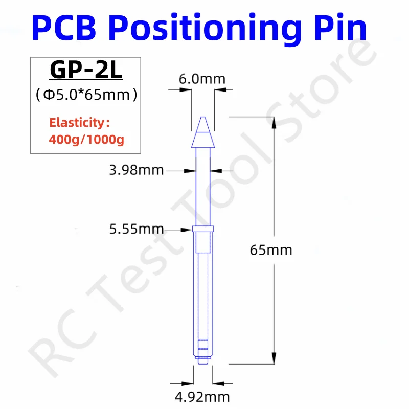 

10/50PCS GP-2L Umbrella Head Light Board Positioning Pin Length 65mm Dia 5.0mm Probe Iron Column Spring PCB Fixture Test Accesso