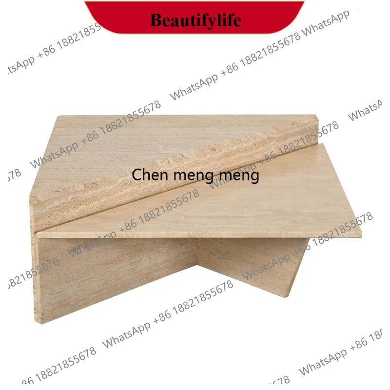 

D132 «Роскошный итальянский журнальный столик из травертина» — минималистичный набор в стиле ваби-саби, экологически чистая современная гостиная ENF на заказ»