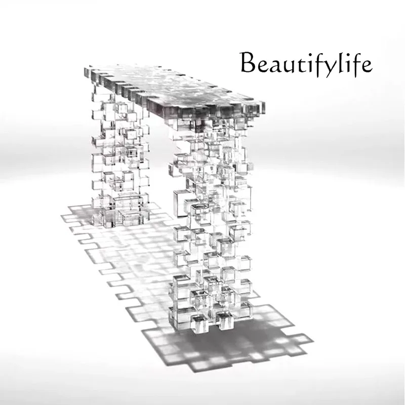 Modern acrylic entrance table, high-end living room, corridor decoration, end view, high-end entrance table
