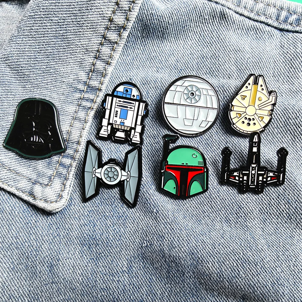2026 New Hot Brooch Set - Stormtrooper R2-D2 Death Star Millennium Falcon Darth Vader Anime Cartoon Clothing Badge Accessories
