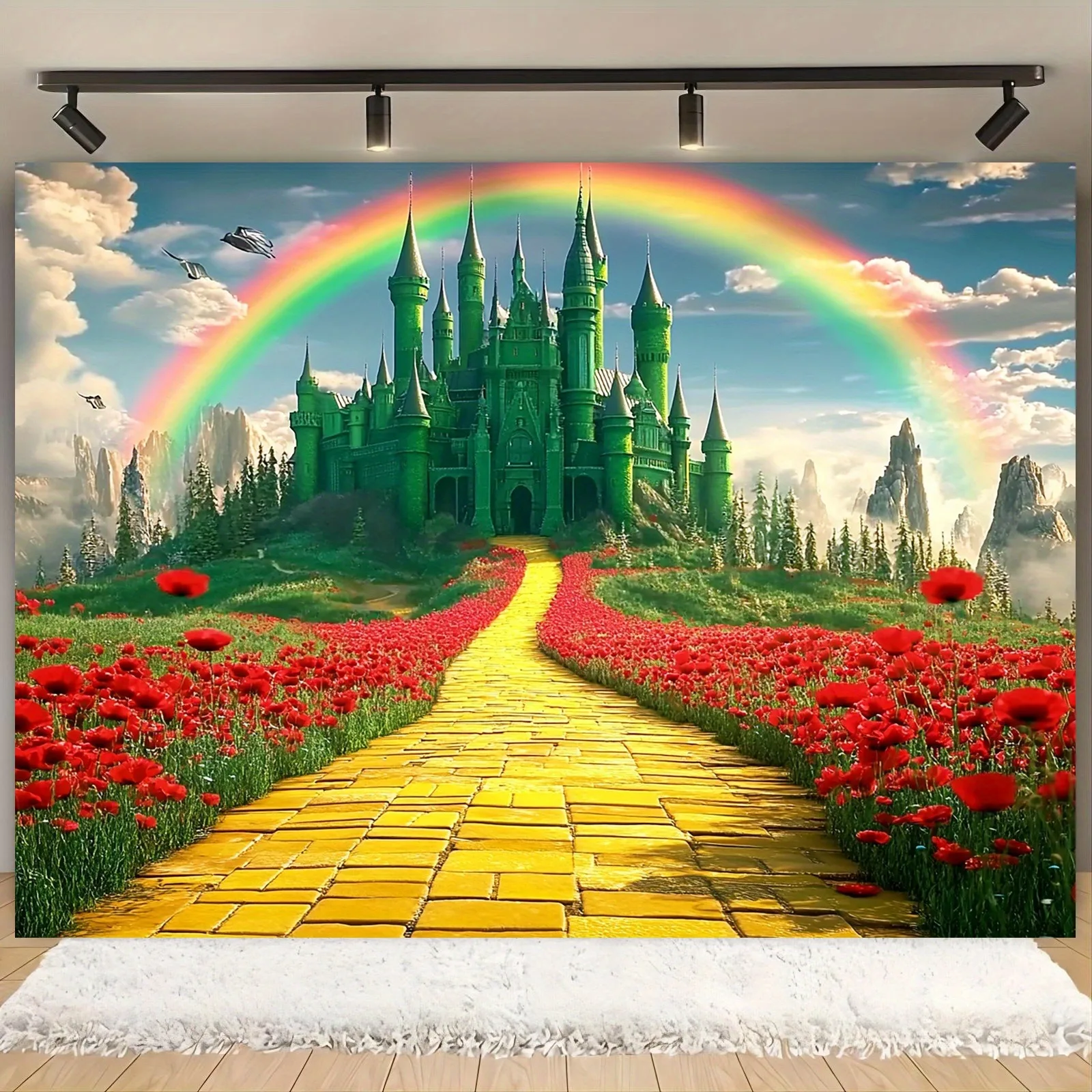 Wizard Of Oz Background Banner Printed Tapestry Emerald City And Yellow Brick Road Party Decoration Art Bedroom Living Room Dorm
