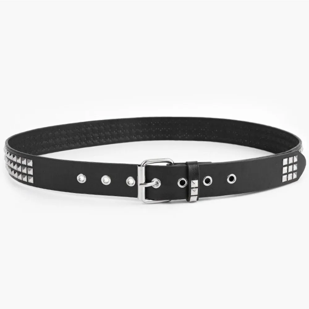 New Vintage Punk Rivet Belt PU Leather Stainless Steel Buckle Metal Gothic Waistband Decorative Metal Y2K Pyramid Belt Rock