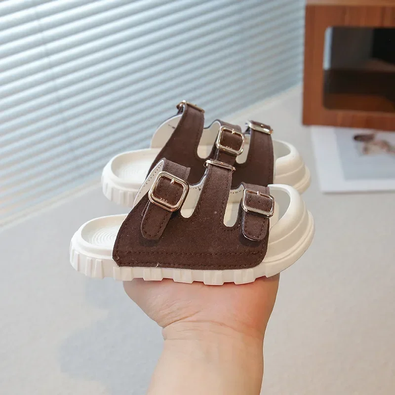 Children Sandals Outdoors Toes Capped Kids Slippers Soft Sole Non-slip 2025 Summer New Boys Girls Beach Shoes Retro Trendy