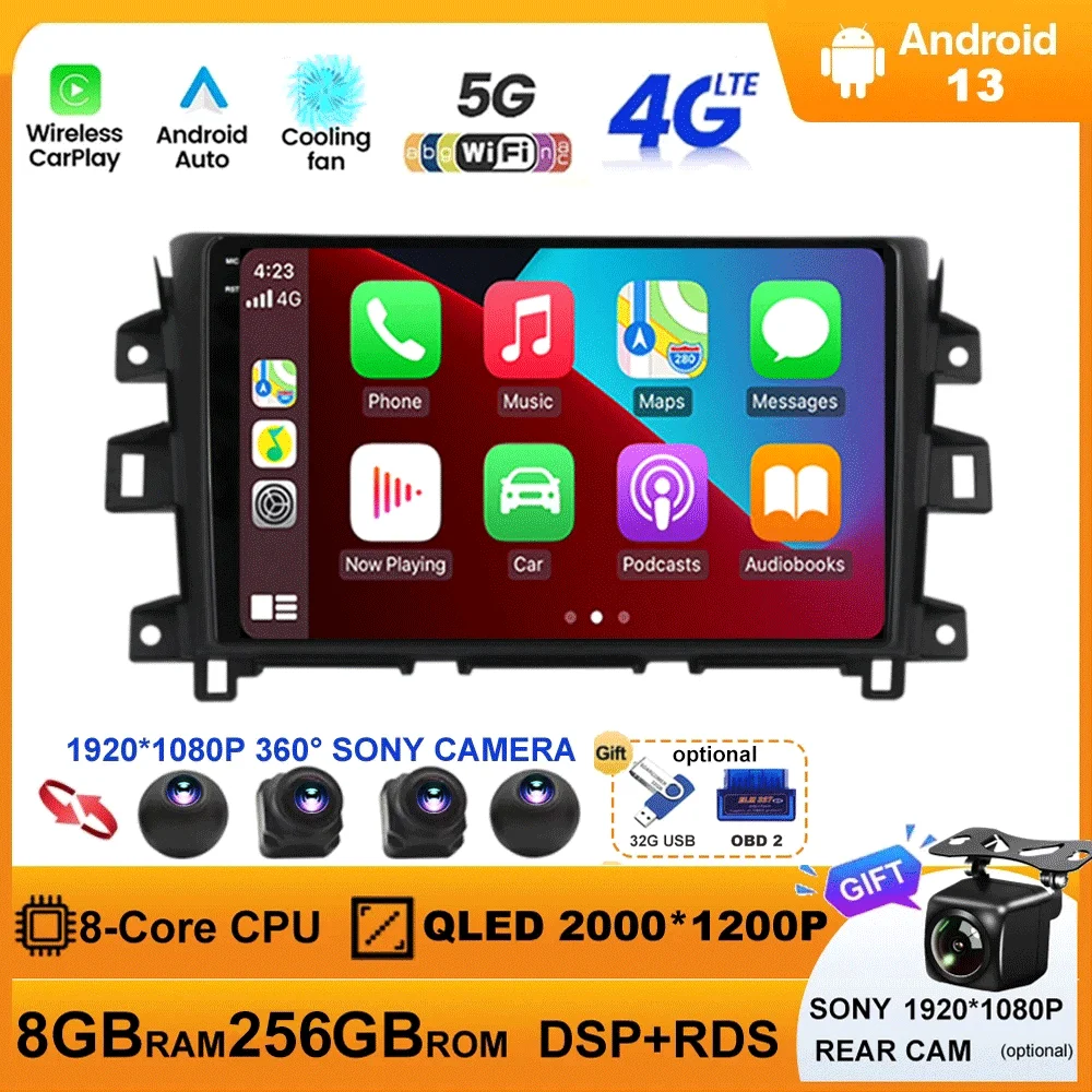 

4G LTE QLED Android 13 For Nissan Navara NP300 2011-2016 Car Radio Multimedia Video Player Navigation GPS BT 2din 2 Din Dvd