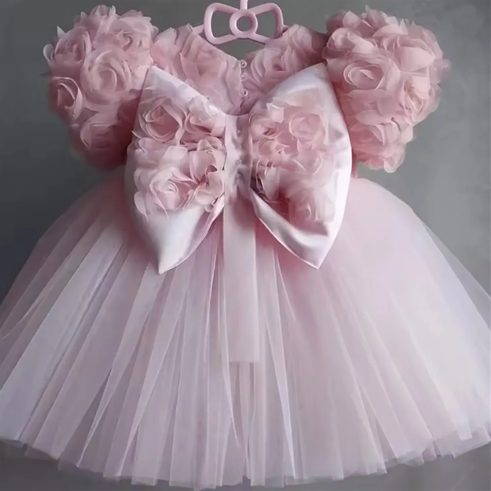 

Baby Girls Flower Girl Wedding Dress Flower with Bow Birthday Princess Birthday Party Dress Kids Holiday Festival Ball Gown