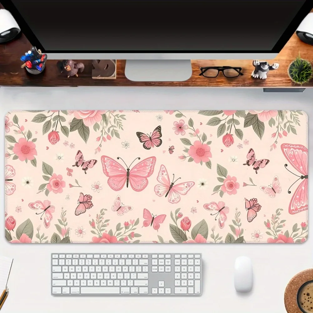 Extra-large and elongated gaming mouse pad, featuring a butterfly design,with anti-slip rubber base,washable surface and precise