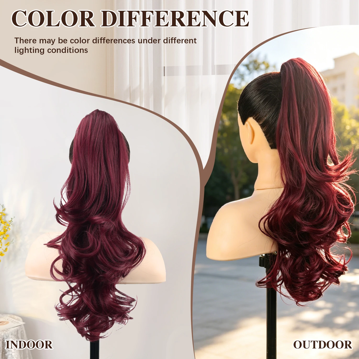 Claw Ponytail Extensions 20inch Wavy Clip Claw Ponytail Hair Synthetic Burg hairpieces for Women Ladies Daily Party Holiday view 5