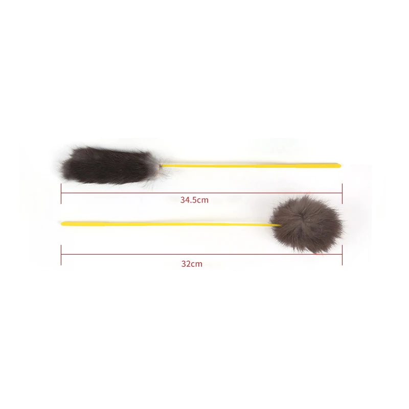 Random Color Tease Cat Stick Faux Rabbit Fur Pompom Plush Pet Interactive Stick Cat Playing Training Toys Pet Supplies