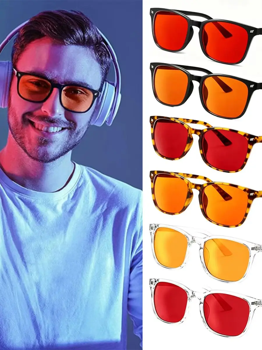 Trendige Anti-Blaulicht-Brille für Damen und Herren, besserer Schlaf, rote Linsenfilterbrille, Anti-UV-Brille mit getönten orangefarbenen Gläsern S70