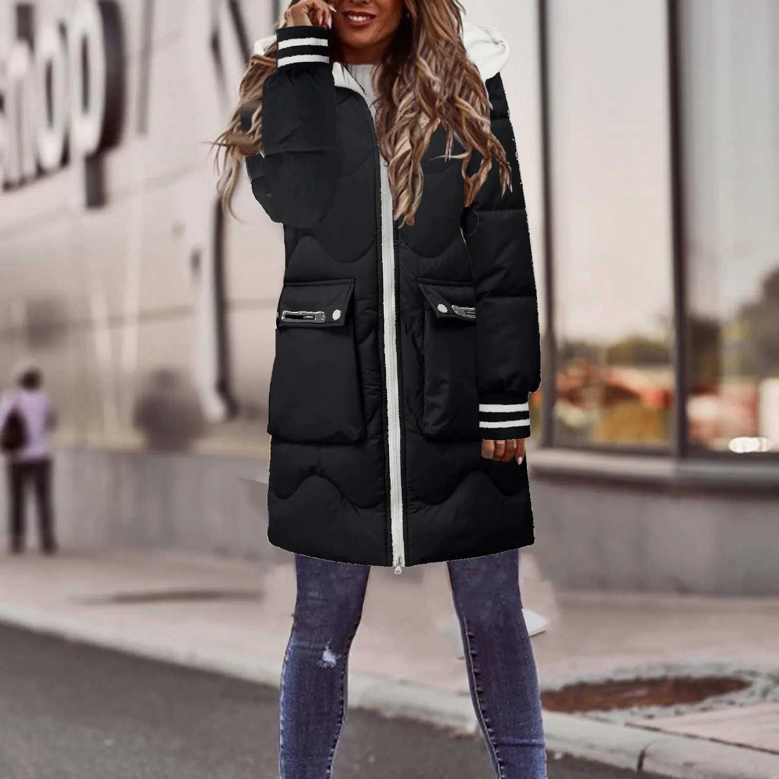 Winter Loose Mid-Length Hooded Cotton Padded Coats Thicken Warm Snow Wear Parkas Oversized Women Windbreak Casual Jackets