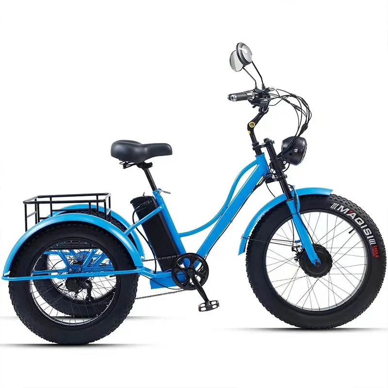 Hot-selling Russian 24-inch fat tire pedal power electric tricycle rough tire snow lithium battery tricycle