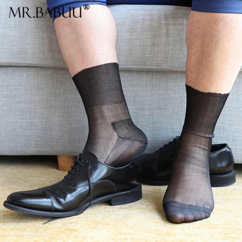 Old-fashioned nylon loose mouth not curled men\'s summer light and breathable solid color flat business dress short stockings