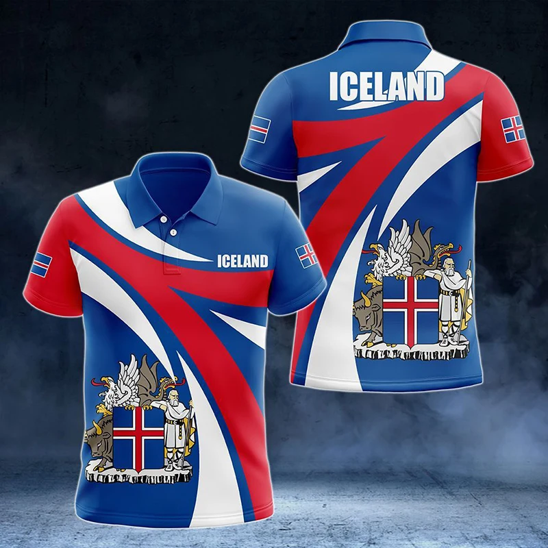 Custom Name Iceland Flag Graphic Polo Shirt Summer Casual Unisex Pullover Loose Cool Jersey Oversized Short Sleeve Tops