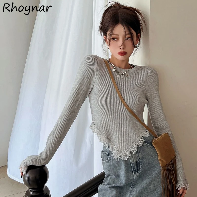 

Pullovers Women Sexy Fashion Solid Design Tassel Daily Slim Knitting Leisure Simple O-neck Hotsweet Girlish Ladies Korean Style