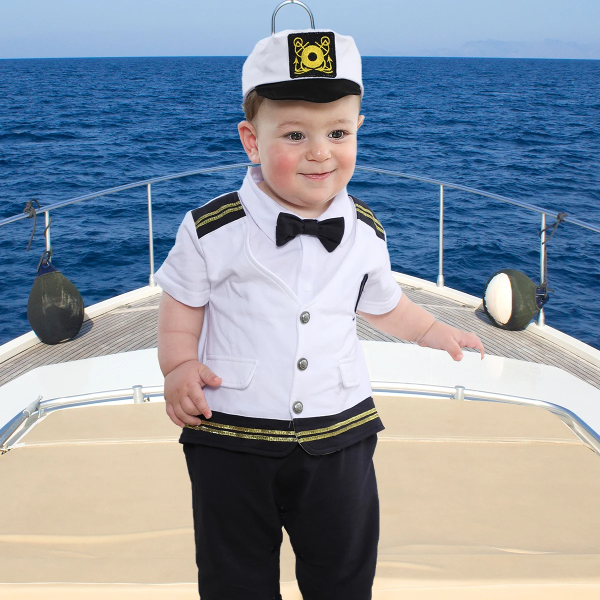 Baby Boys Captain Costume Newborn Infant Halloween Carnival Romper Cosplay Jumpsuit Outfit Toddler Skipper Sailor Playsuit