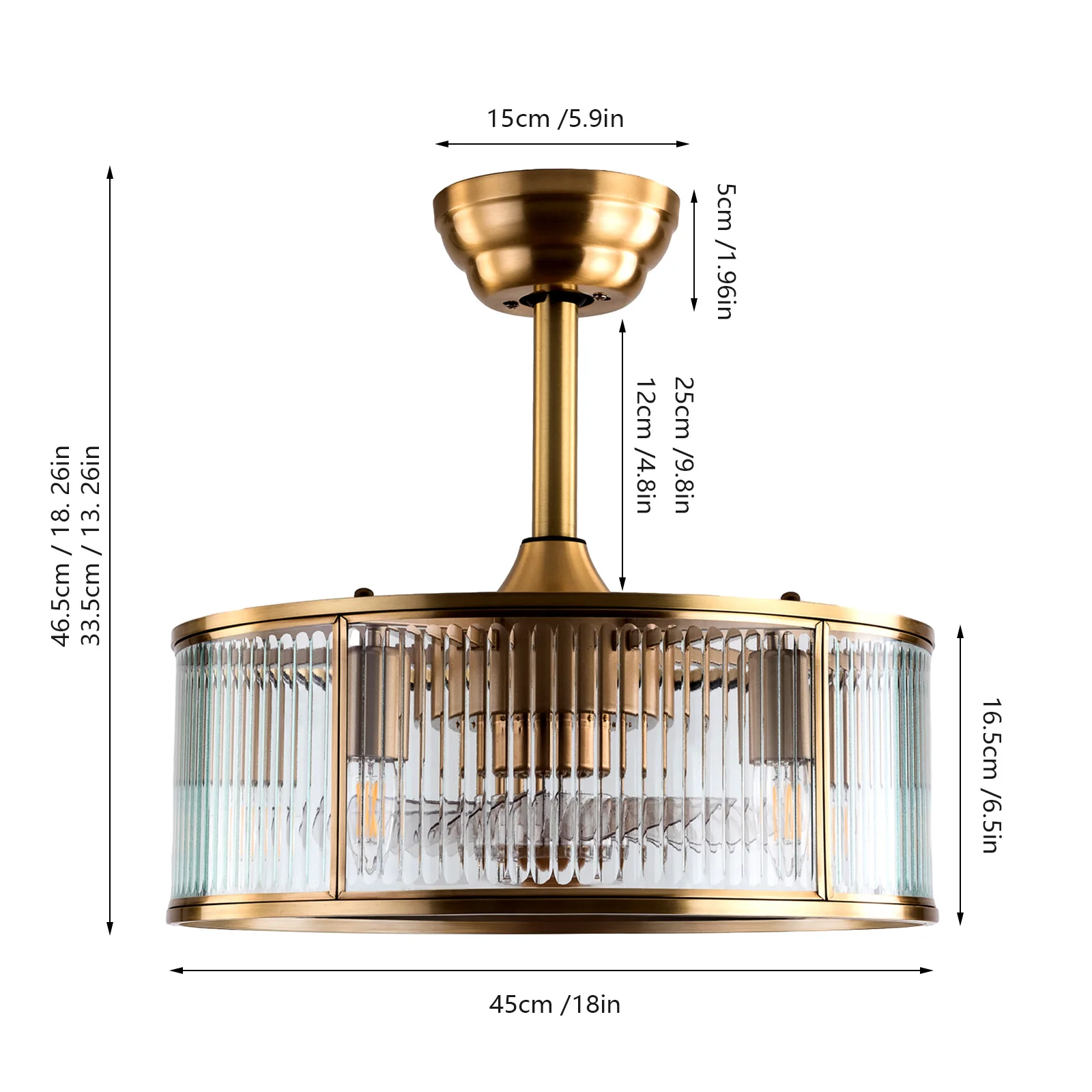 พัดลมเพดาน5-light, พัดลมเพดานกรง6สปีดโคมไฟไฟติดเพดานทองพร้อมรีโมทคอนโทรล85-265V (ไม่มีหลอดไฟ)