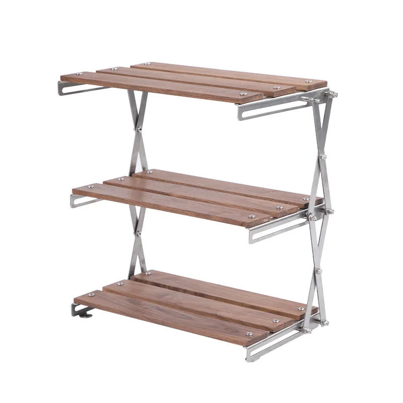 Outdoor folding storage rack stainless steel multi-function installation-free picnic portable camping small desktop shelf