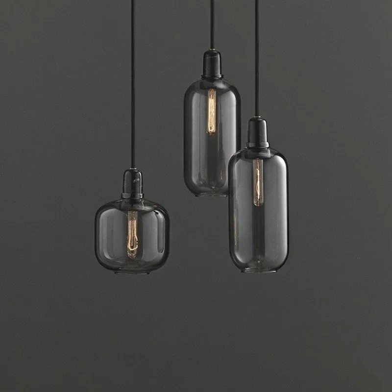 

2025 Danish Glass Chandelier Dining Table Lamp Amber Smoky Gray Single Headlight Nordic Creative Retro Kitchen Dining Room Chand