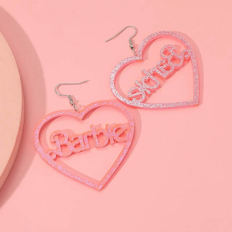 Blink Acrylic Pink Love-shaped Barbie Earrings Letter Jewelry Cutie Pendant Clothes Pairing Cosplay Girls Accessories Women Wear