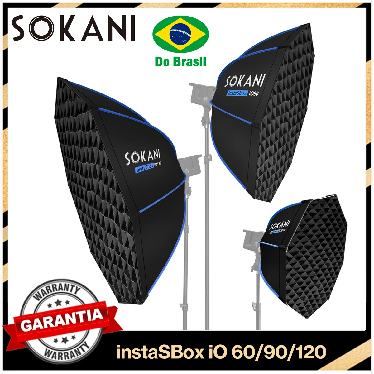 【Do Brasil】Sokani instaSBox iO60/90/120cm Softbox Octogonal de Liberação Rápida com Montagem Bowens, Grelha de Favo de Mel e Bolsa