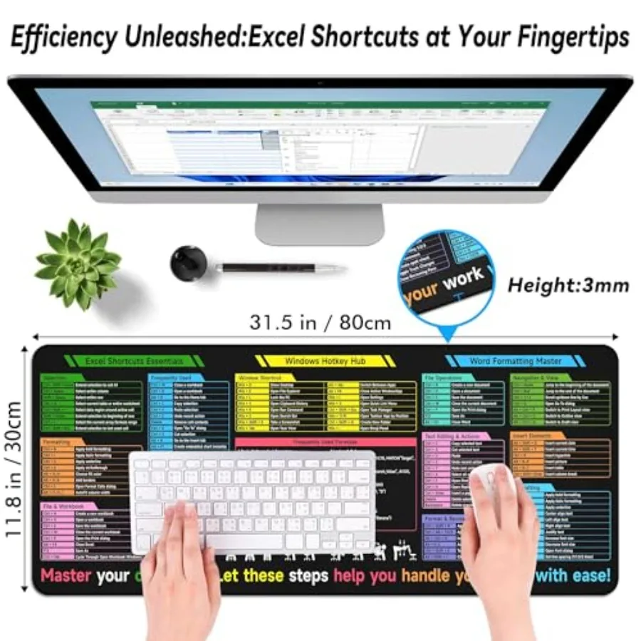 لوحة ماوس مع اختصارات Excel Word Windows، لوحة مكتب Excel Cheat Sheet، لوحة ماوس كبيرة، ملحقات مكتب الألعاب للمكتب