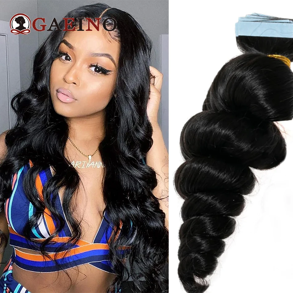 Loose Wave Tape In Hair Extensions Real Human Hairpiece 1B# Natural Black Skin Weft Remy Hair Extensions For Salon 2.5G/Pc