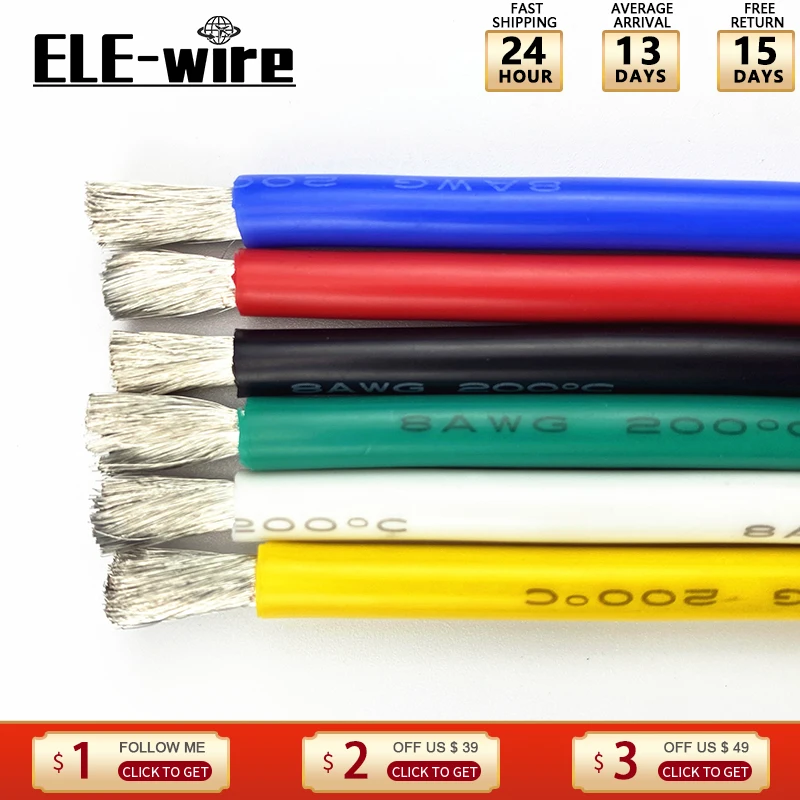 

6 Colors Silicone rubber wire Soft New energy car Battery Power Cable Black Red Blue Green Yellow White 8 10 12 14 16 20 22 AWG