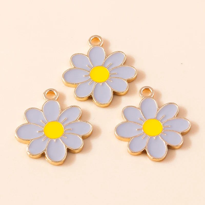 10pcs 19*21mm Enamel Daisy Flower Charms for Necklace Pendant Earring DIY Colorful Mini Charms Handmade Jewelry Finding Making