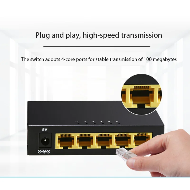 Rj45 Switch Game Network Switch Internet Splitter Lan Hub Ethernet Smart Network Switcher Adapter 5-Poorten 100M Switch Rj45 Hub