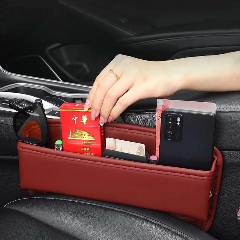 

Leather Car Seat Crevice Storage Box For Nissan Patrol Y60 Y61 Y62 Cup Key Card Phone Reserved Charging Portable Bag Accessories