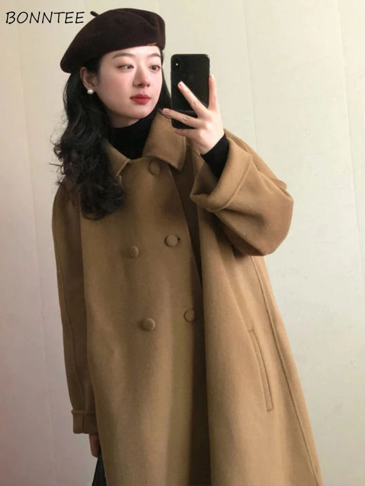 

Blends Women Solid Simple All-match Daily Leisure Basics Creativity Sweet Age-reducing Korean Style Warm Thicken Elegant Popular