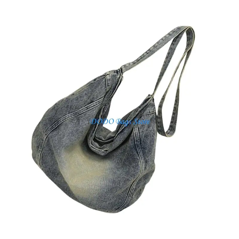 حقيبة كتف نسائية ذات سعة كبيرة، حقيبة ساعي البريد للطلاب، حقيبة مدرسية، حقيبة تسوق، حقيبة كروس من قماش الدينيم، حقيبة عمل اليومي