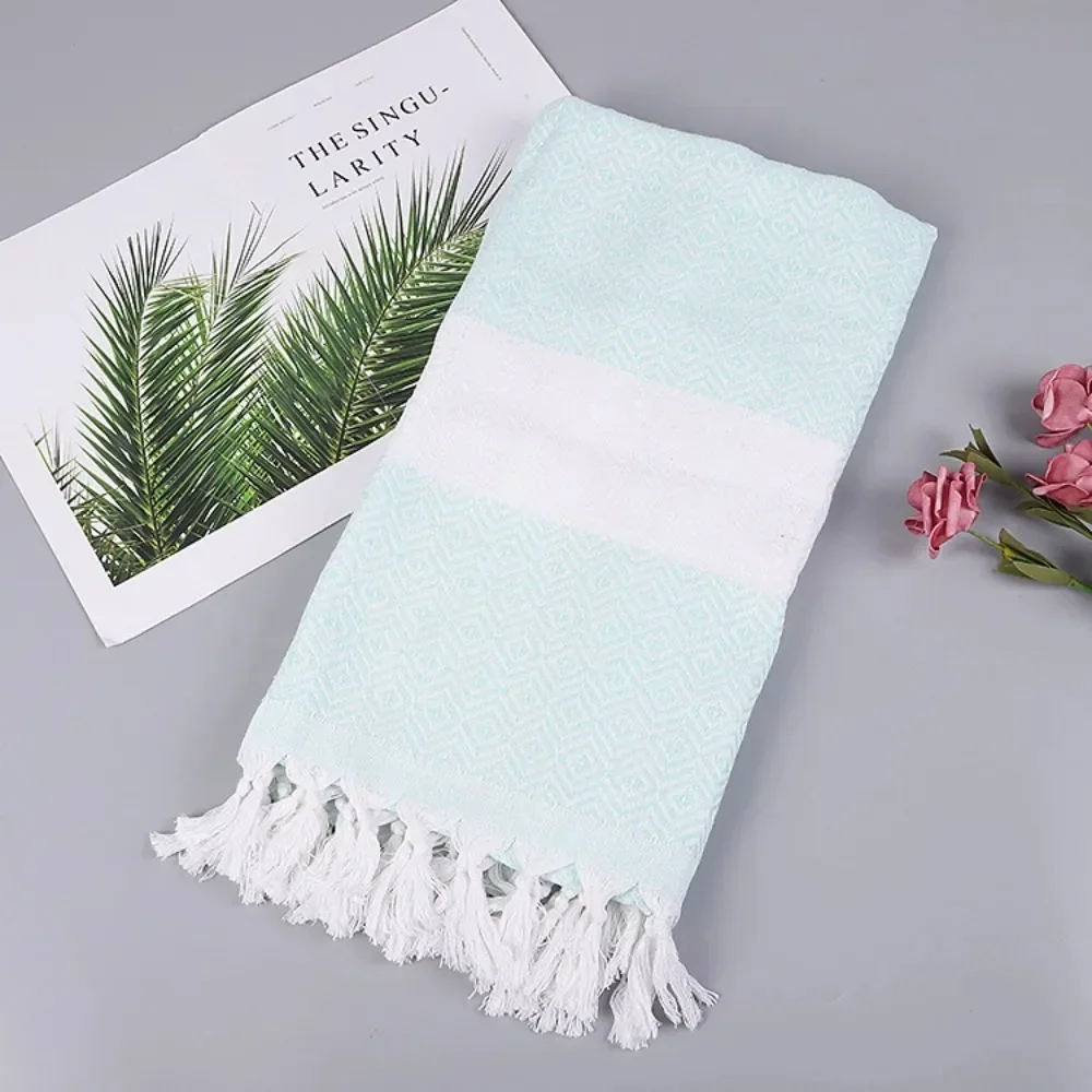 2024 Thickened Polyester/Cotton Plain Türkiye Tassel Diamond Beach Towel,Jacquard Diamond Patterned Bath Towel