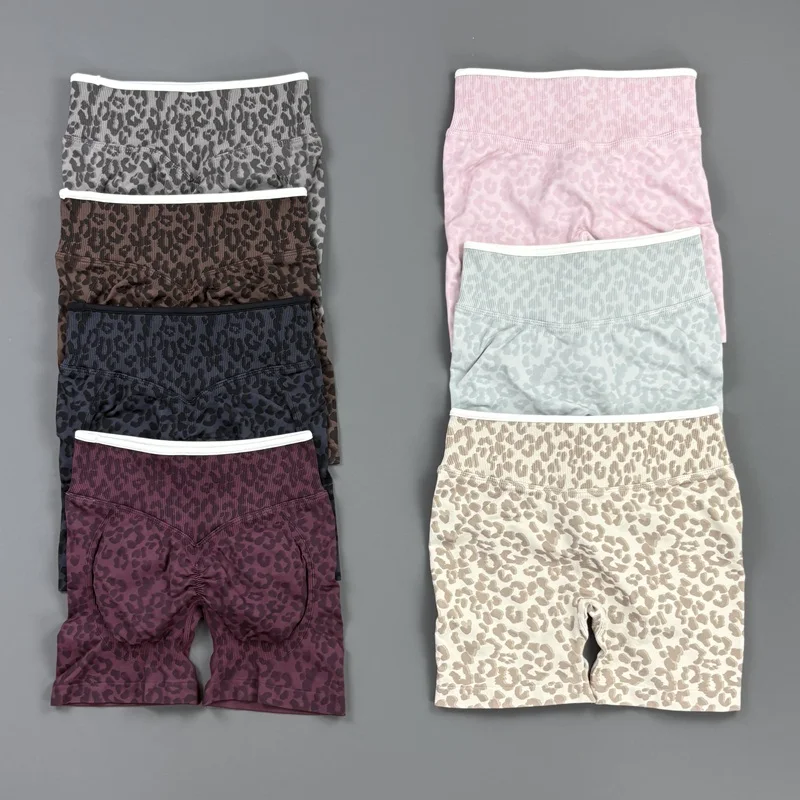 Pantalones cortos de gimnasio HISTELLO con estampado de leopardo para mujer, pantalones de yoga sin costuras, leggings de ciclista con efecto push-up, leggings de fitness para correr y pilates.