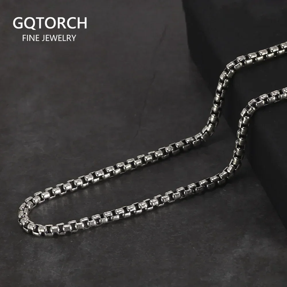 Genuine 925 Sterling Silver Jewelry Round Box Chain Thickened All-match Necklace for Men and Women Retro 22 24 26 28 30 Inch