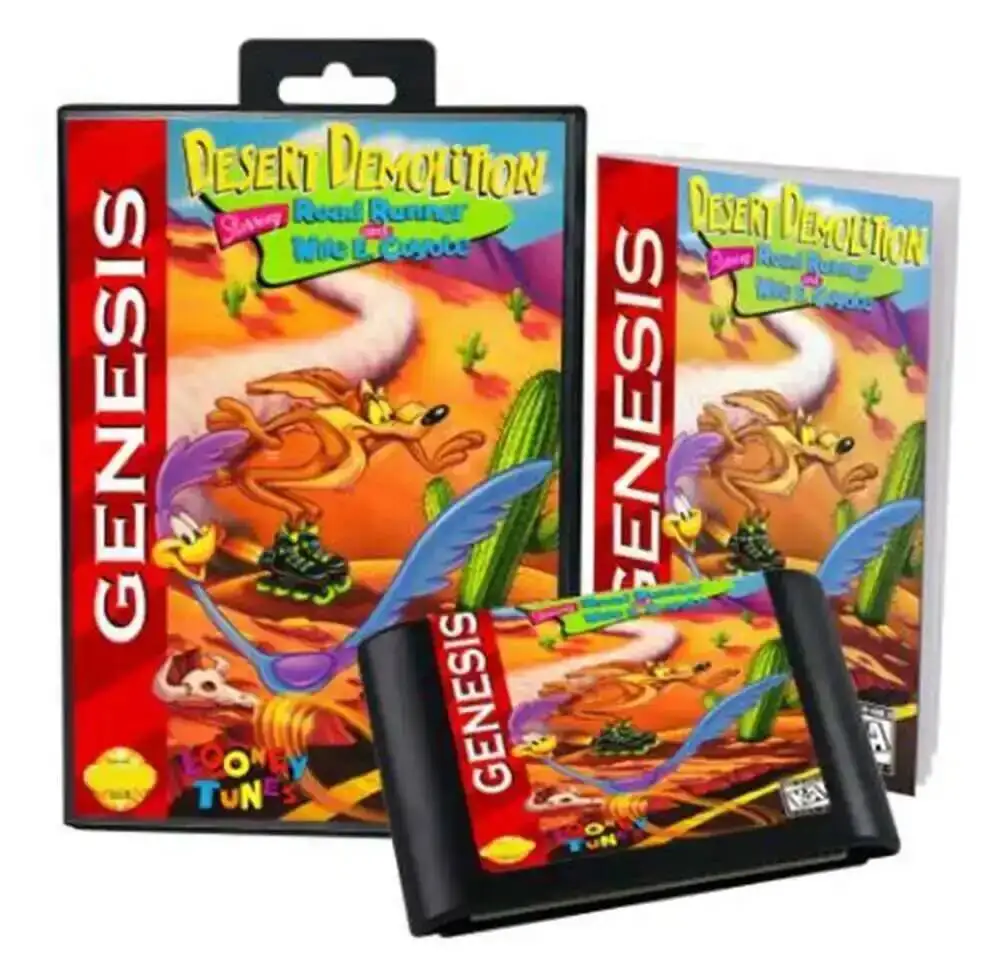 HOT Desert Demolition Starring Road Runner con scatola e manuale per cartuccia di gioco Sega MD a 16 bit Sistema Megadrive Genesis