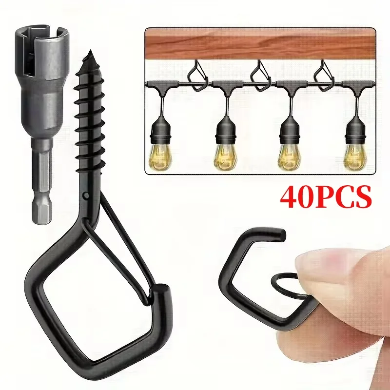 

40pcs Square Snap Hanging Hooks - Anti-Drop Bonsai Hooks With Safety Buckles For Christmas Rope String Lights - Includes Wrench