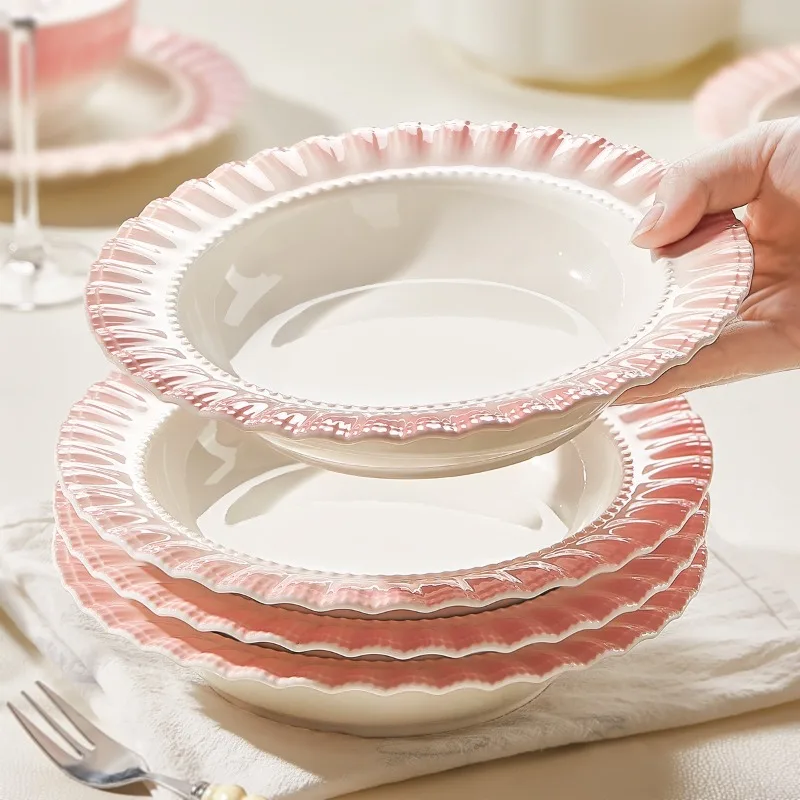 

French ceramic vegetable plates, household 2025 new dishes, tableware, deep straw hat