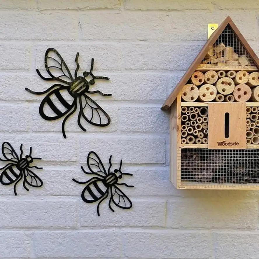 3 Pcs/setCreative Bee Garden Decoration, Insect Statue Rustic Style Outdoor Wall Carving Fence Decoration Beautiful Decoration