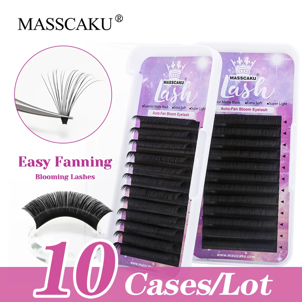 

MASSCAKU Customized Private Label 10cases/lot C D Curl Lightweight Volume Lashes 0.05/0.07mm Thickness Wispy Auto Fanning Lash