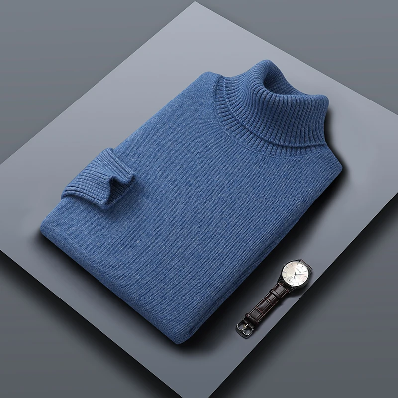 

Classic Men's Turtleneck Sweater Loose Casual Autumn Winter 100% Pure Wool Knitted Pullover Long Sleeve Thicken Warm Men Jumper