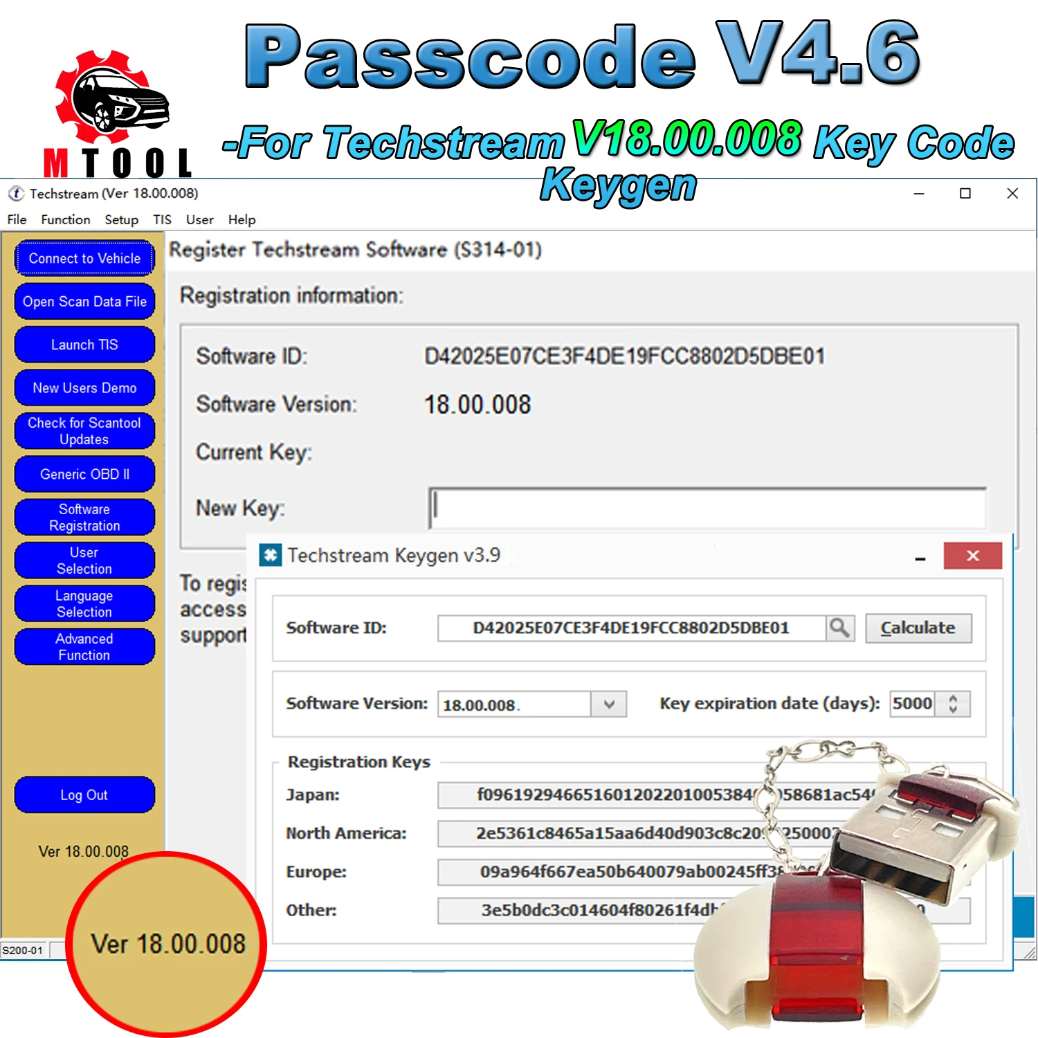 

PASSCODE V4.6 for Techstream V18.00.008 Software Registration Keygen Calculator Smart Code Reset for Toyota for Lexus for Scion